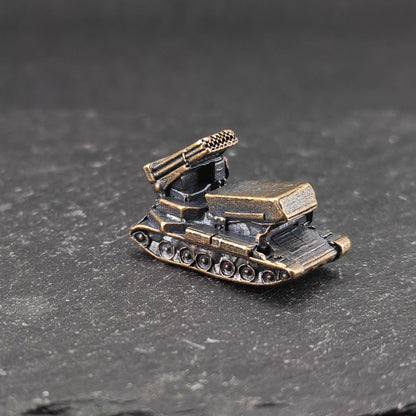 Brass MLRS Rocket Launcher Miniature — Military Tracked Vehicle Micro Model for Diorama and Desk