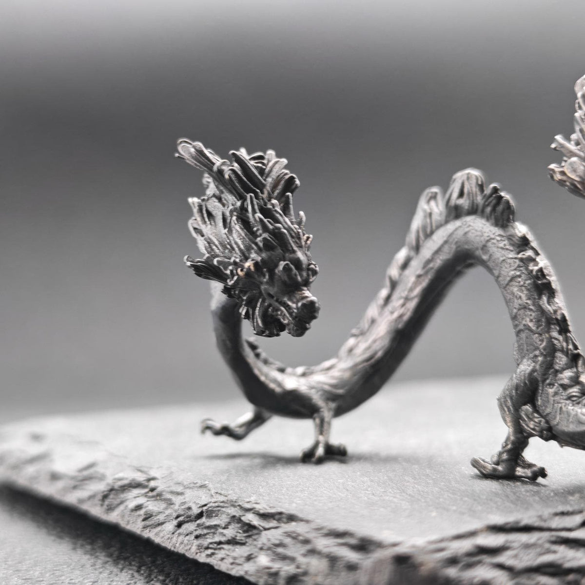 Brass Five Elements Dragon Figurine — Miniature Oxidised Sculpture for Terrarium, Aquascape, and Micro World Display