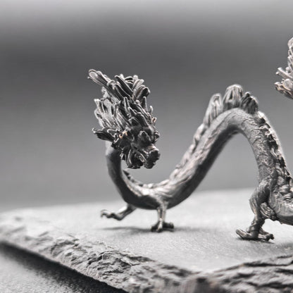 Brass Five Elements Dragon Figurine — Miniature Oxidised Sculpture for Terrarium, Aquascape, and Micro World Display