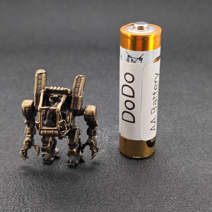 Brass Ground Crew Mech Figurine — Sci-Fi Robot Miniature for Terrarium, Diorama and Desk Display