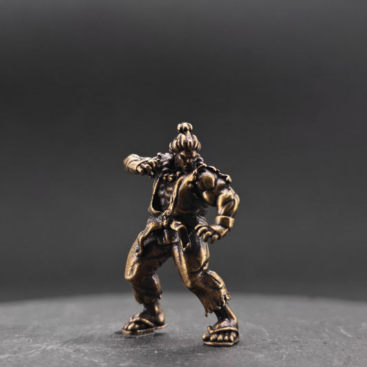 Brass Combat Fighter Miniature — Martial Arts Desk Sculpture & Fantasy Collector Piece