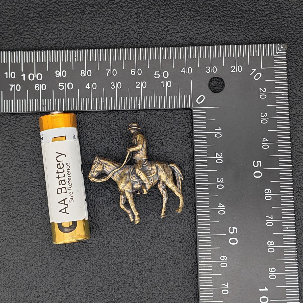 Brass Cowboy on Horseback Figurine — Polished Western Desk Sculpture & Miniature Collector Piece