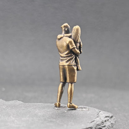 Brass Father & Daughter Figurine – Miniature Family Sculpture Collectible