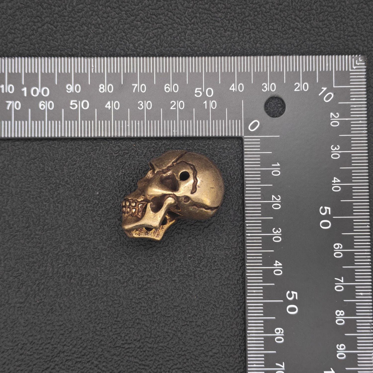 Brass Skull Figurine — Miniature Gothic Sculpture for Desk and Shelf Decor