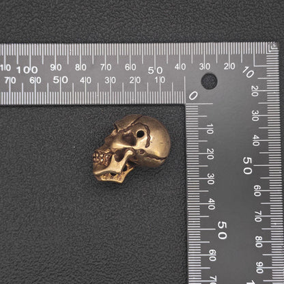 Brass Skull Figurine — Miniature Gothic Sculpture for Desk and Shelf Decor