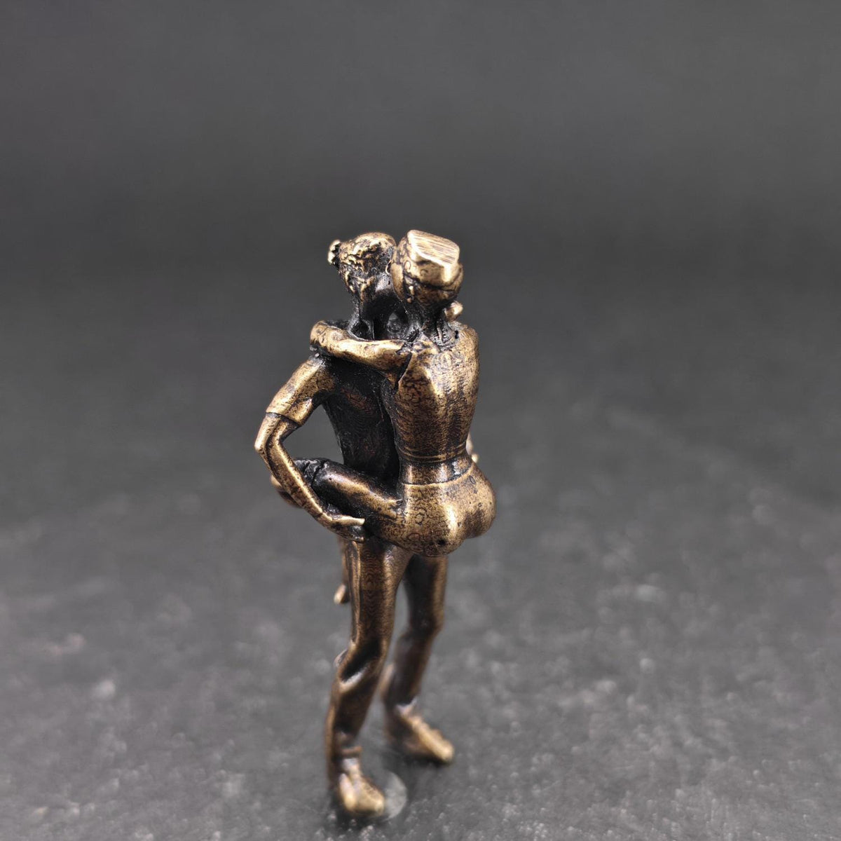 Brass Couple Embrace Figurine — Miniature Romantic Desk Collectible