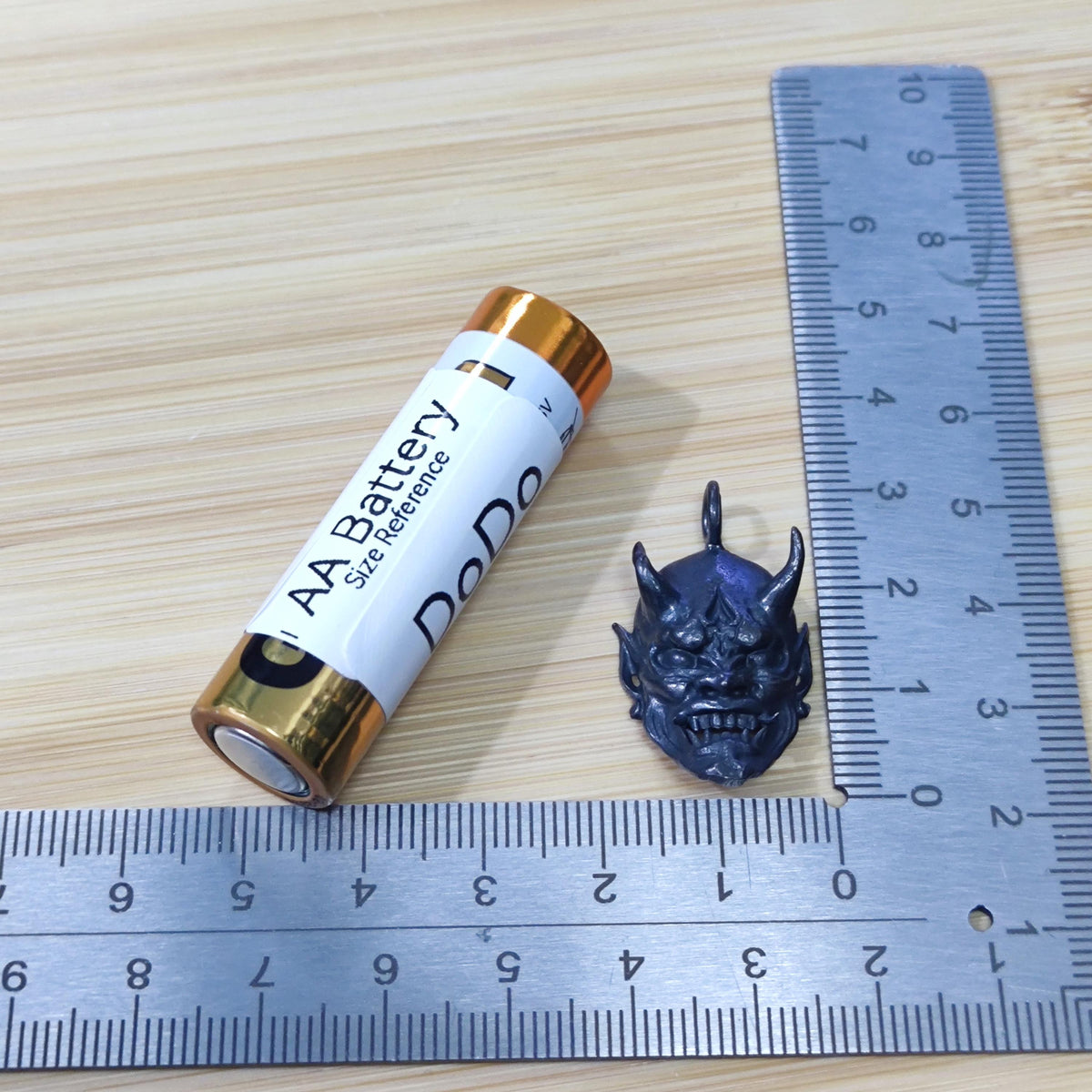 Oni Mask Brass Pendant – Handcrafted Japanese Demon Keychain Charm