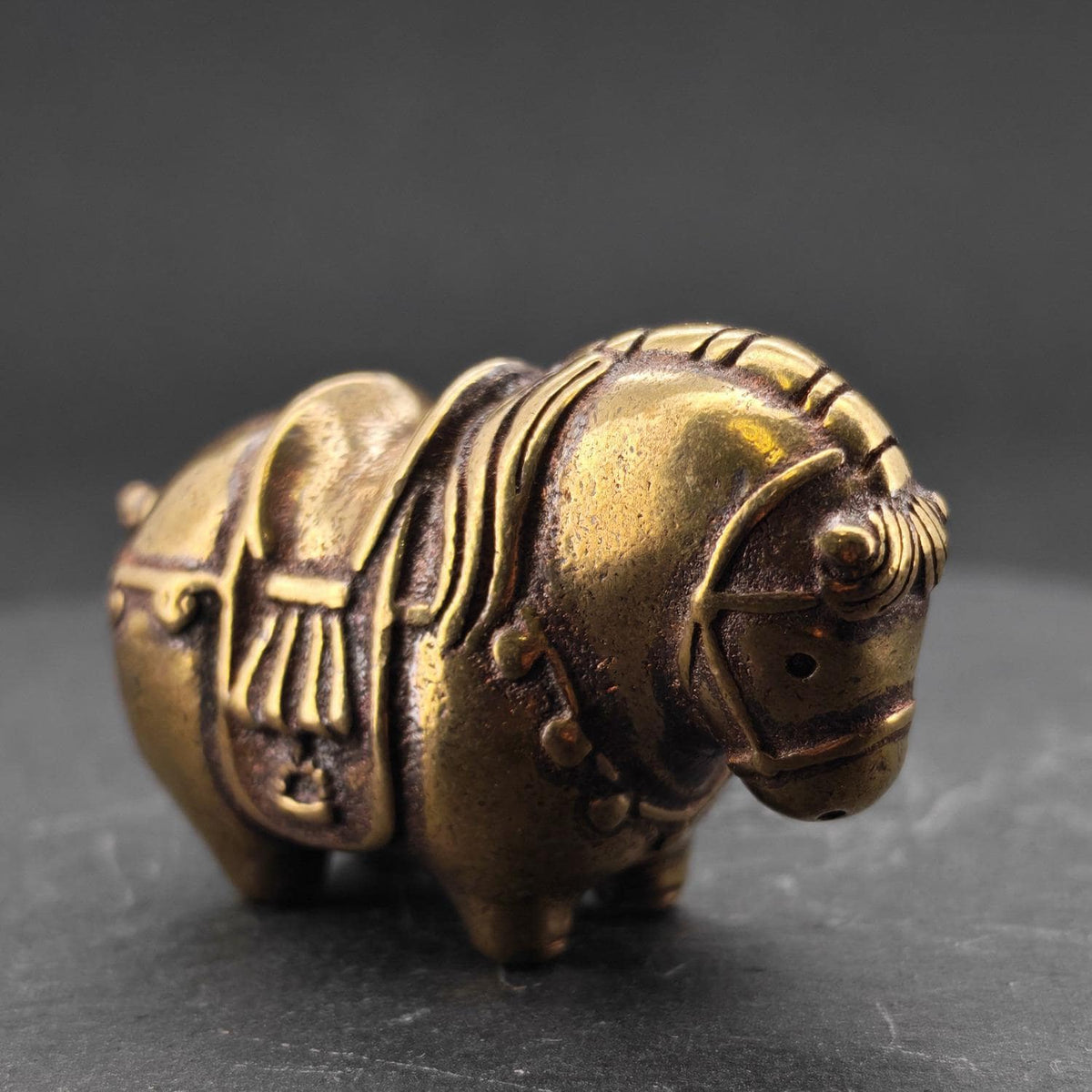 Miniature Brass Fat Horse Figurine — Handcrafted Collectible Statue