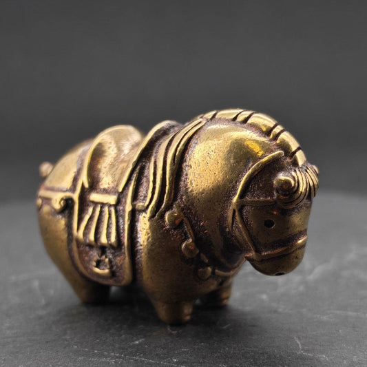 Miniature Brass Fat Horse Figurine — Handcrafted Collectible Statue