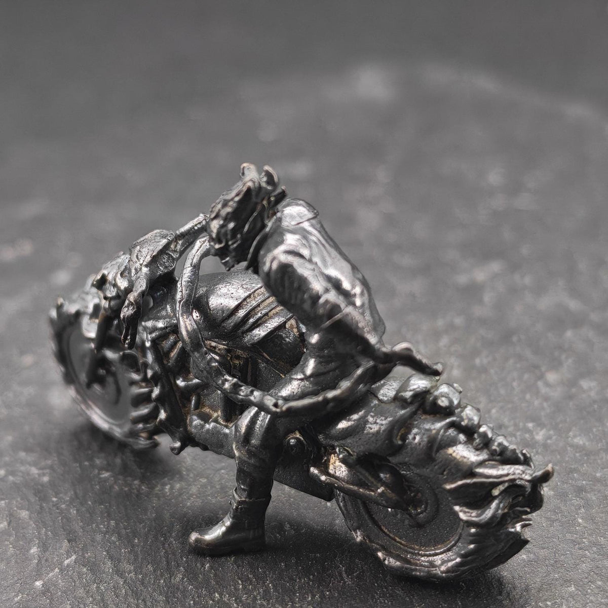Aged Brass Motorcycle Rider Figurine — Biker Desk Sculpture & Collector Miniature