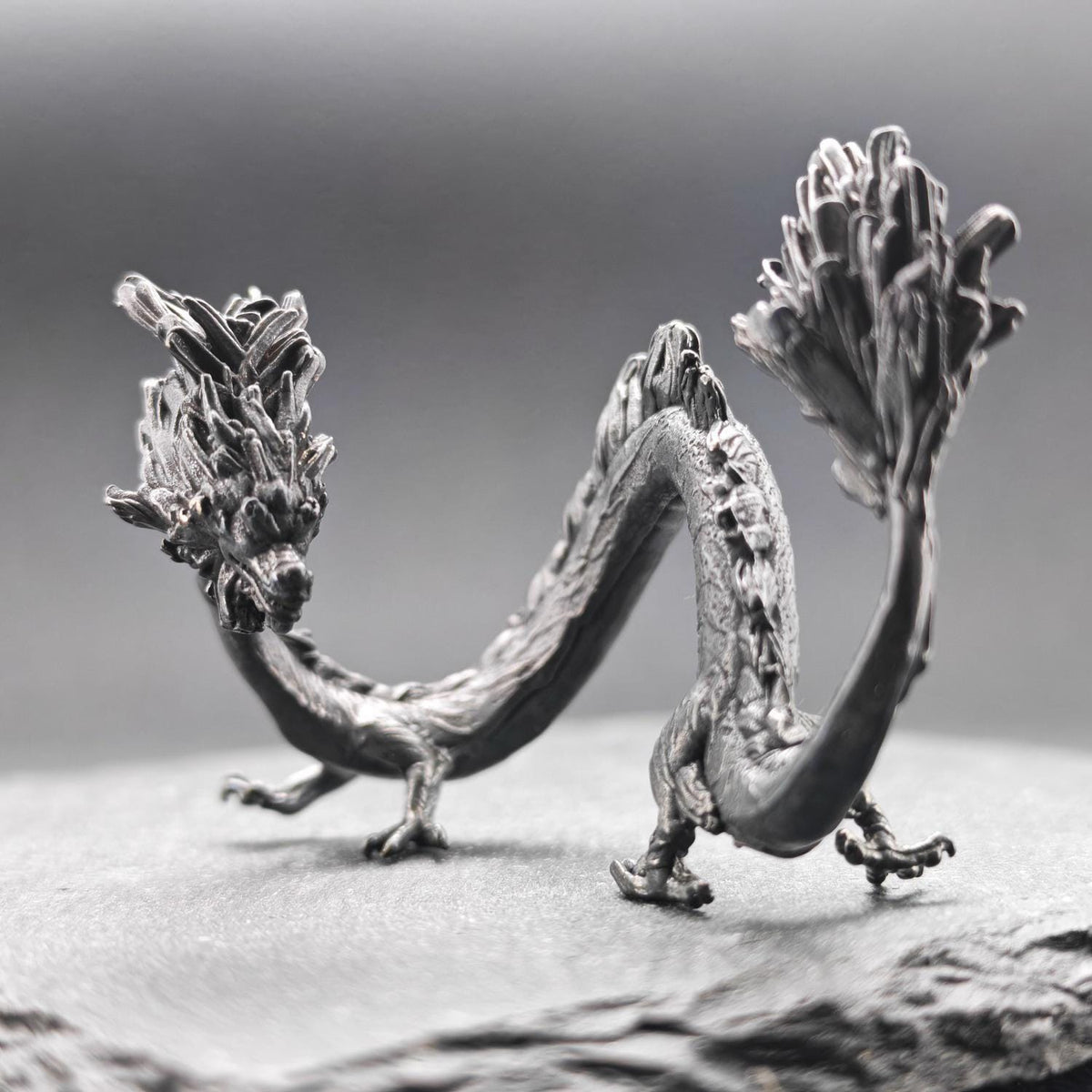 Brass Five Elements Dragon Figurine — Miniature Oxidised Sculpture for Terrarium, Aquascape, and Micro World Display