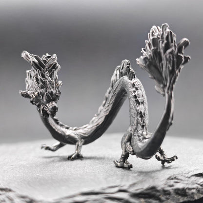 Brass Five Elements Dragon Figurine — Miniature Oxidised Sculpture for Terrarium, Aquascape, and Micro World Display
