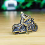 Female Rider Motorcycle Brass Figurine – Handcrafted Biker Miniature Collectible