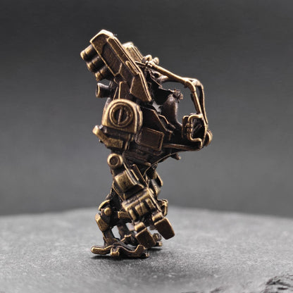 Brass Ground Crew Mech Figurine — Sci-Fi Robot Miniature for Terrarium, Diorama and Desk Display