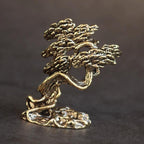 Brass Pine Tree Figurine – Miniature Bonsai Sculpture for Desk, Tea Tray or Zen Display