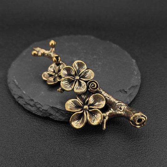 Brass Plum Blossom Pen Holder — Antique Botanical Desk Sculpture and Paperweight