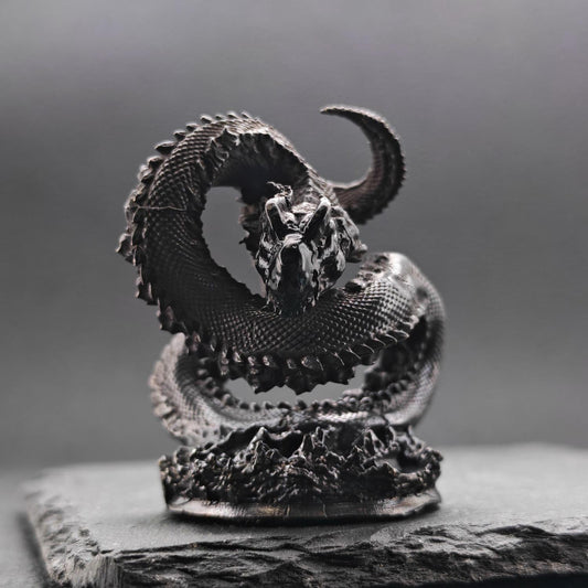 Brass Coiled Dragon Figurine — Oxidised Black Zodiac Sculpture for Desk, Feng Shui, and Collector Display