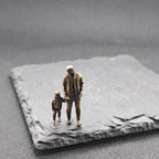 Walking Hand in Hand Brass Figurine – Father and Child Miniature Sculpture