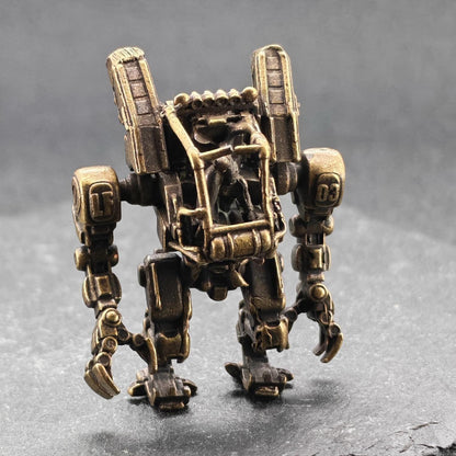Brass Ground Crew Mech Figurine — Sci-Fi Robot Miniature for Terrarium, Diorama and Desk Display