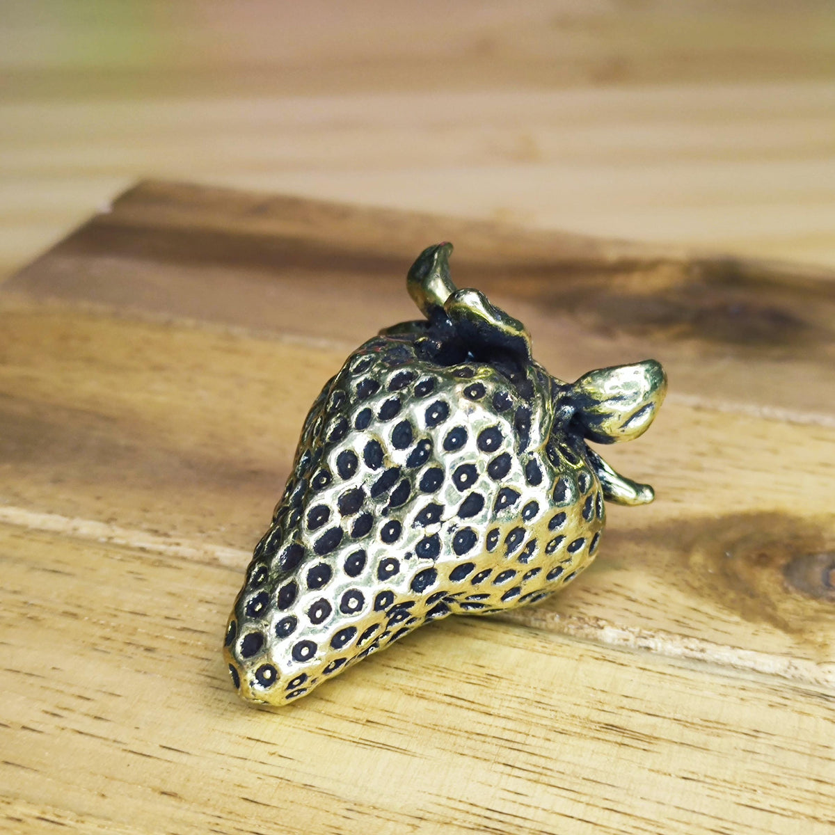 Brass Strawberry Figurine — Antique Miniature Sculpture and Ring for Desk, Shelf and Gift