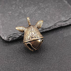 Brass Pig Bell Pendant – Handcrafted Miniature Animal Charm Collectible