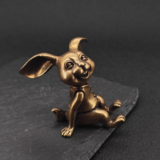 Brass Rabbit Figurine — Vintage Sitting Sculpture for Desk, Shelf, and Zodiac Decor