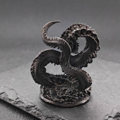 Brass Coiled Dragon Figurine — Oxidised Black Zodiac Sculpture for Desk, Feng Shui, and Collector Display
