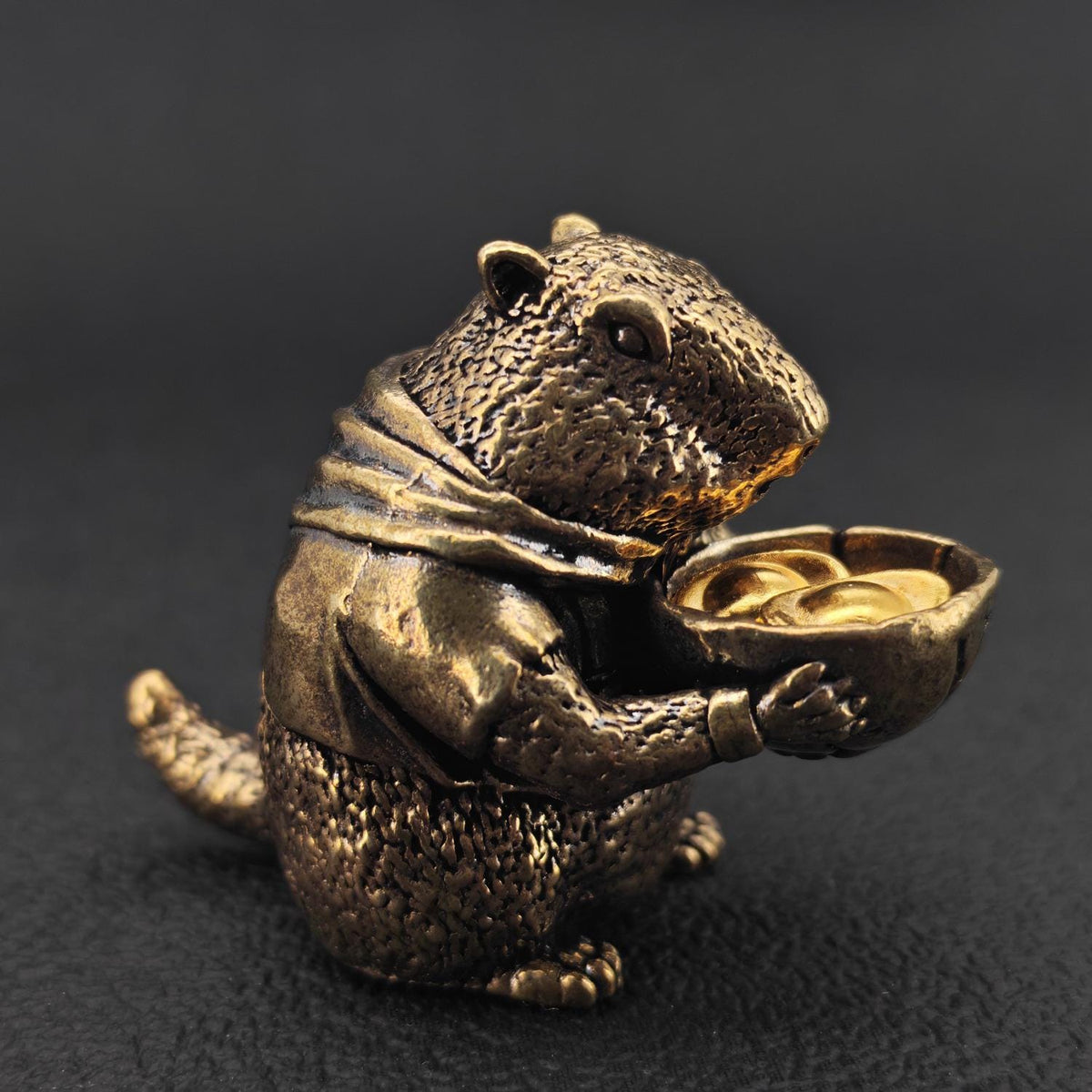 Brass Marmot Figurine with Yuanbao — Lucky Wealth Sculpture for Desk and Shelf