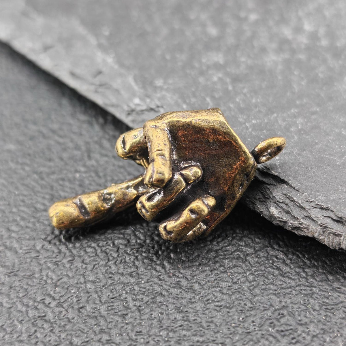 Brass Middle Finger Pendant – Handcrafted Punk Keychain Charm