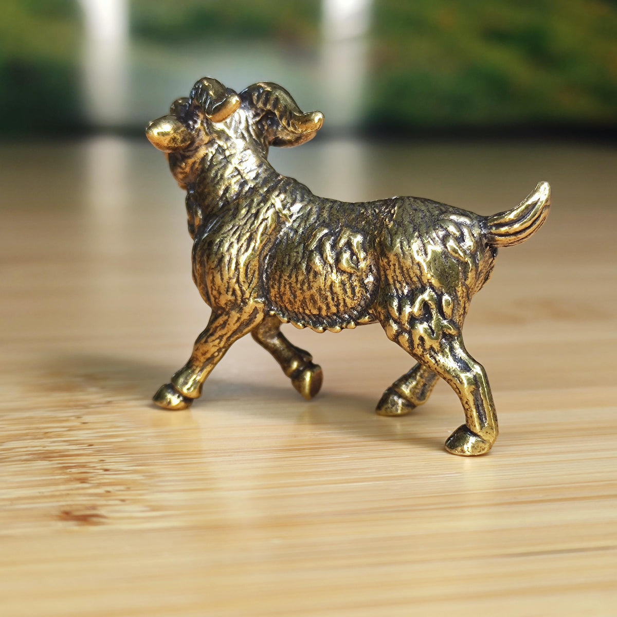 Brass Goat Figurine — Miniature Walking Sculpture for Desk, Shelf, and Zodiac Decor