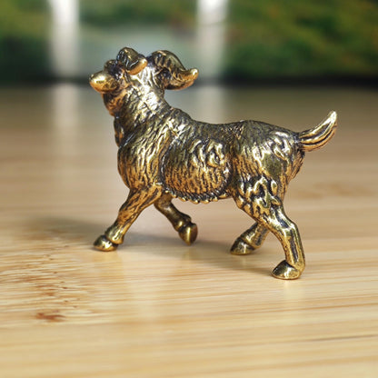 Brass Goat Figurine — Miniature Walking Sculpture for Desk, Shelf, and Zodiac Decor