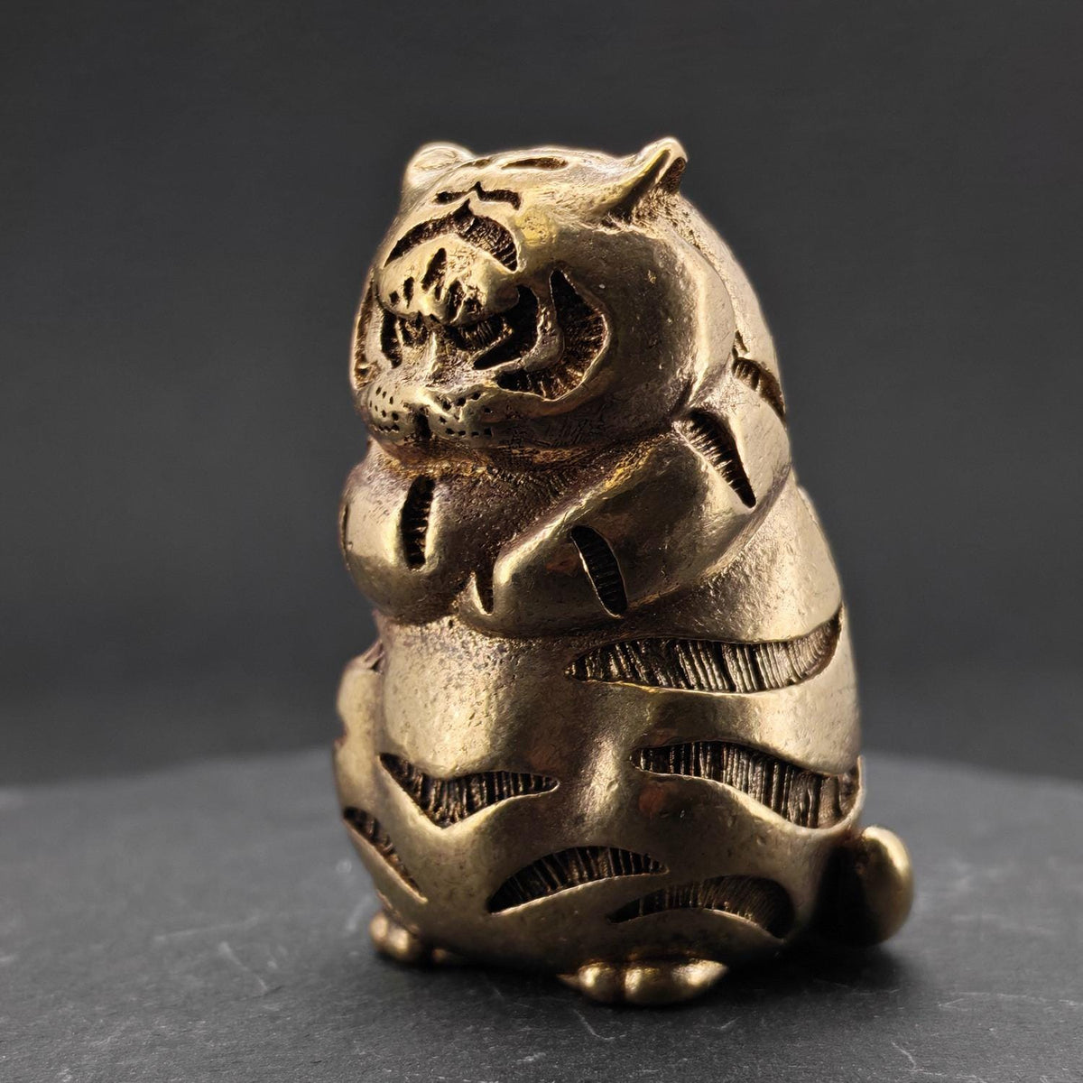 Fat Tiger Brass Figurine – Handcrafted Chubby Tiger Collectible Sculpture