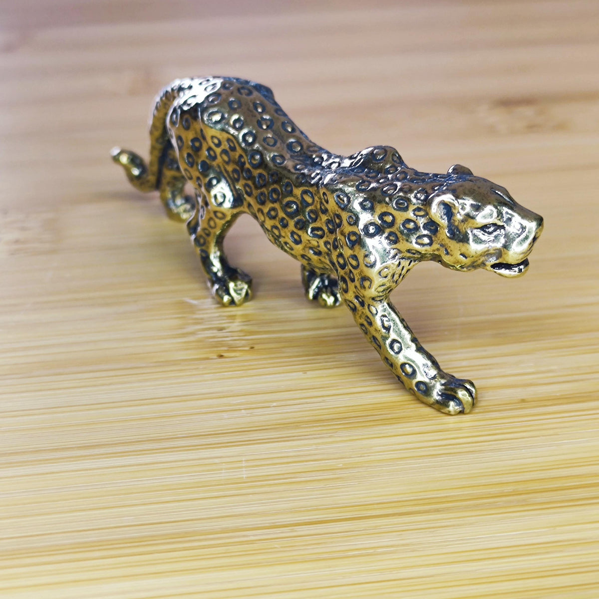 Brass Walking Leopard Figurine — Handcrafted Big Cat Sculpture for Desk and Shelf