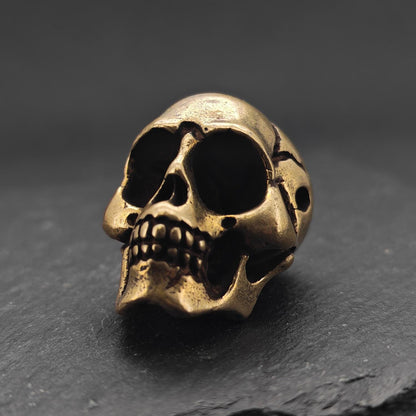 Brass Skull Figurine — Miniature Gothic Sculpture for Desk and Shelf Decor