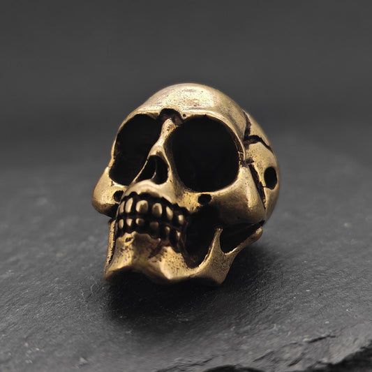 Brass Skull Figurine — Miniature Gothic Sculpture for Desk and Shelf Decor