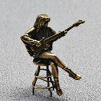 Seated Guitarist Brass Figurine – Handcrafted Female Musician Miniature
