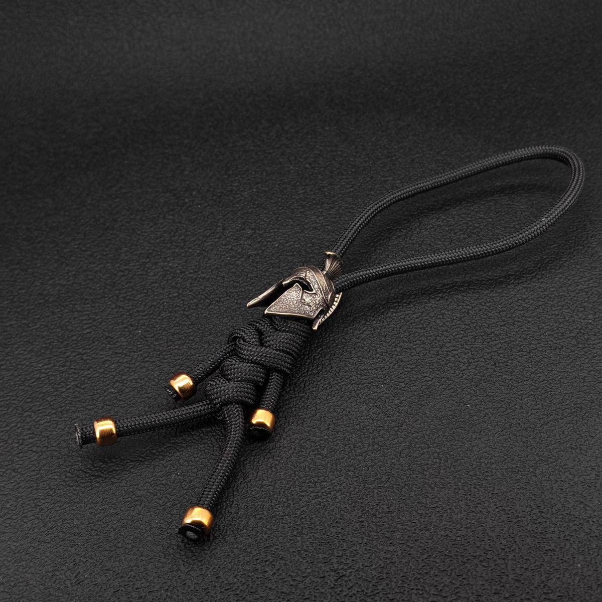 Brass Spartan Helmet Paracord Keychain — EDC Backpack Charm & Car Ornament
