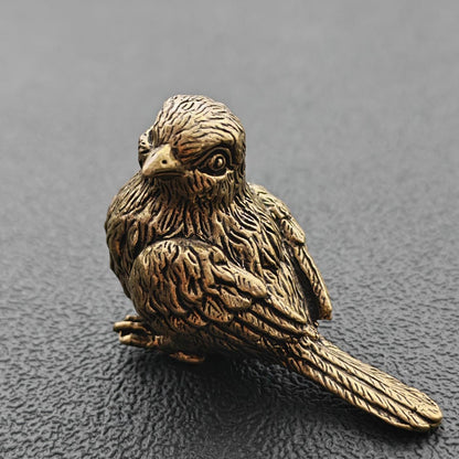 Brass Sparrow Figurine – Miniature Handcast Bird Sculpture for Desk & Shelf