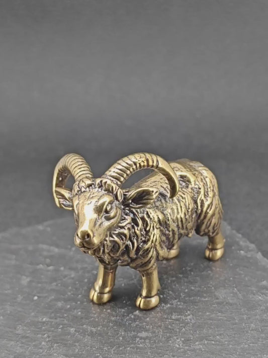 Brass Goat Figurine — Antique Zodiac Sculpture for Desk, Shelf and Tea Table