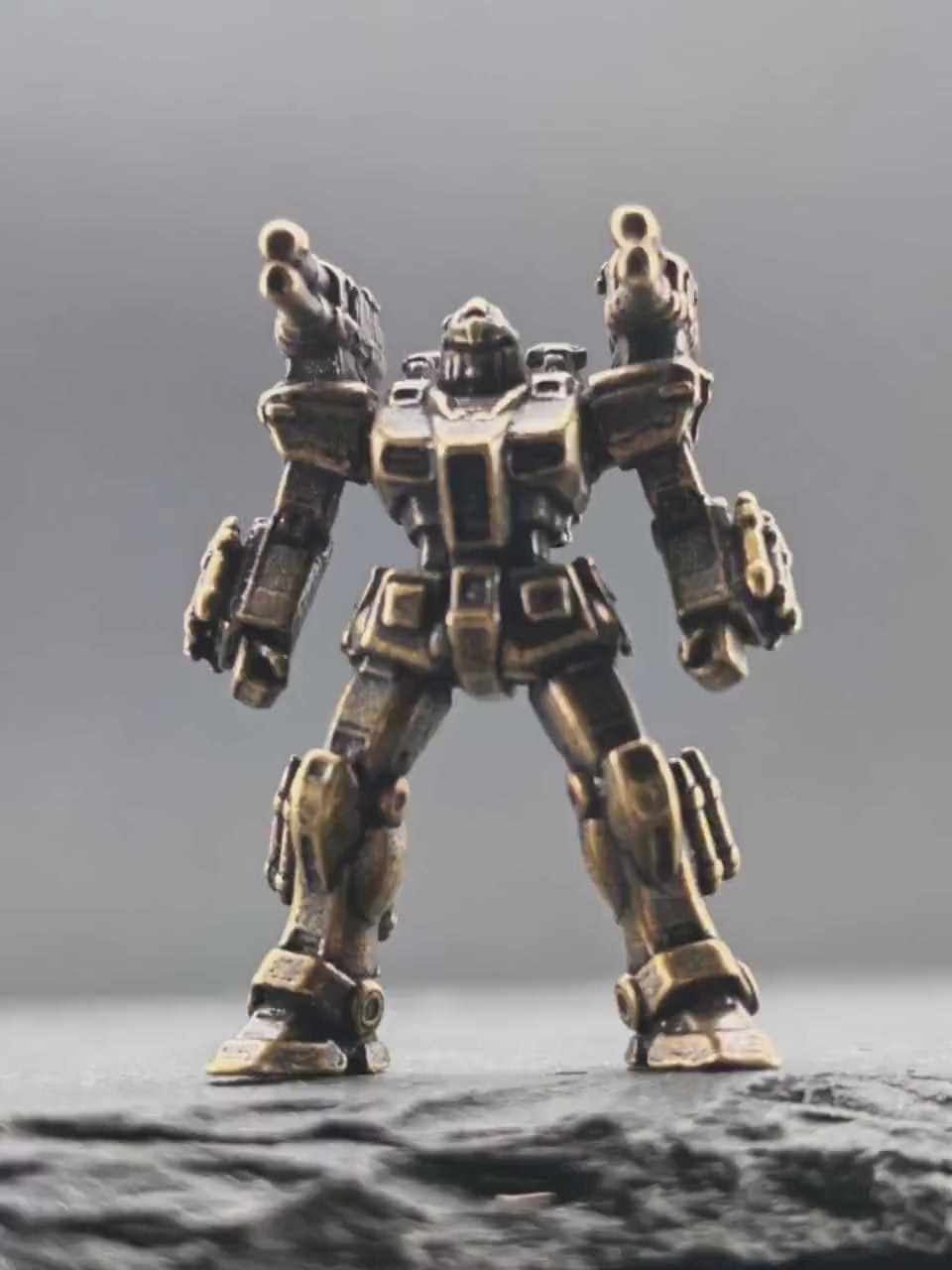 Brass Mecha Miniature — Stocky Federation Exosuit Micro Figure for Diorama, Terrarium and Aquascape
