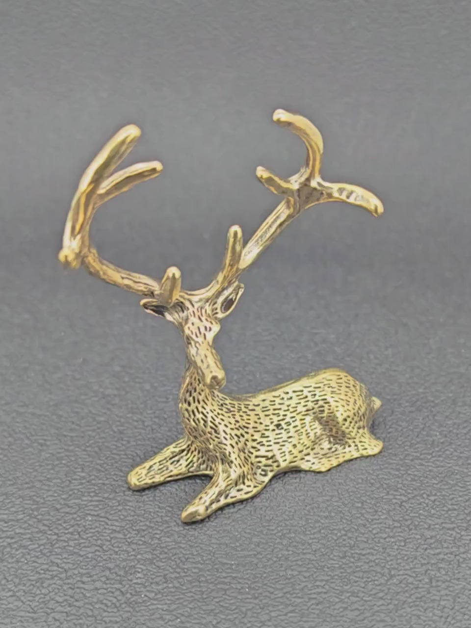 Brass Resting Stag Figurine — Antlered Deer Sculpture for Desk and Shelf Display