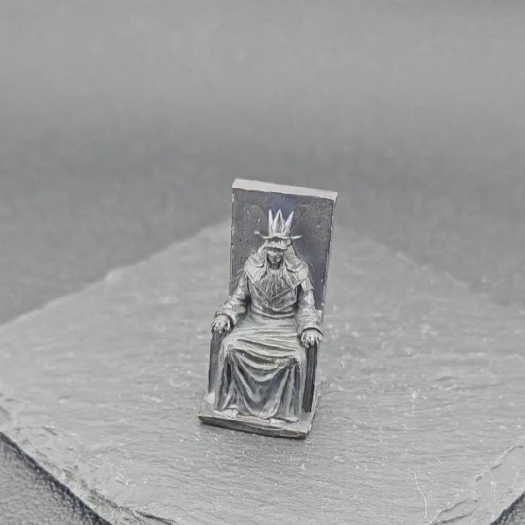 Brass Throne Figurine – Crowned Ruler, Handcrafted Dark Fantasy Collectible