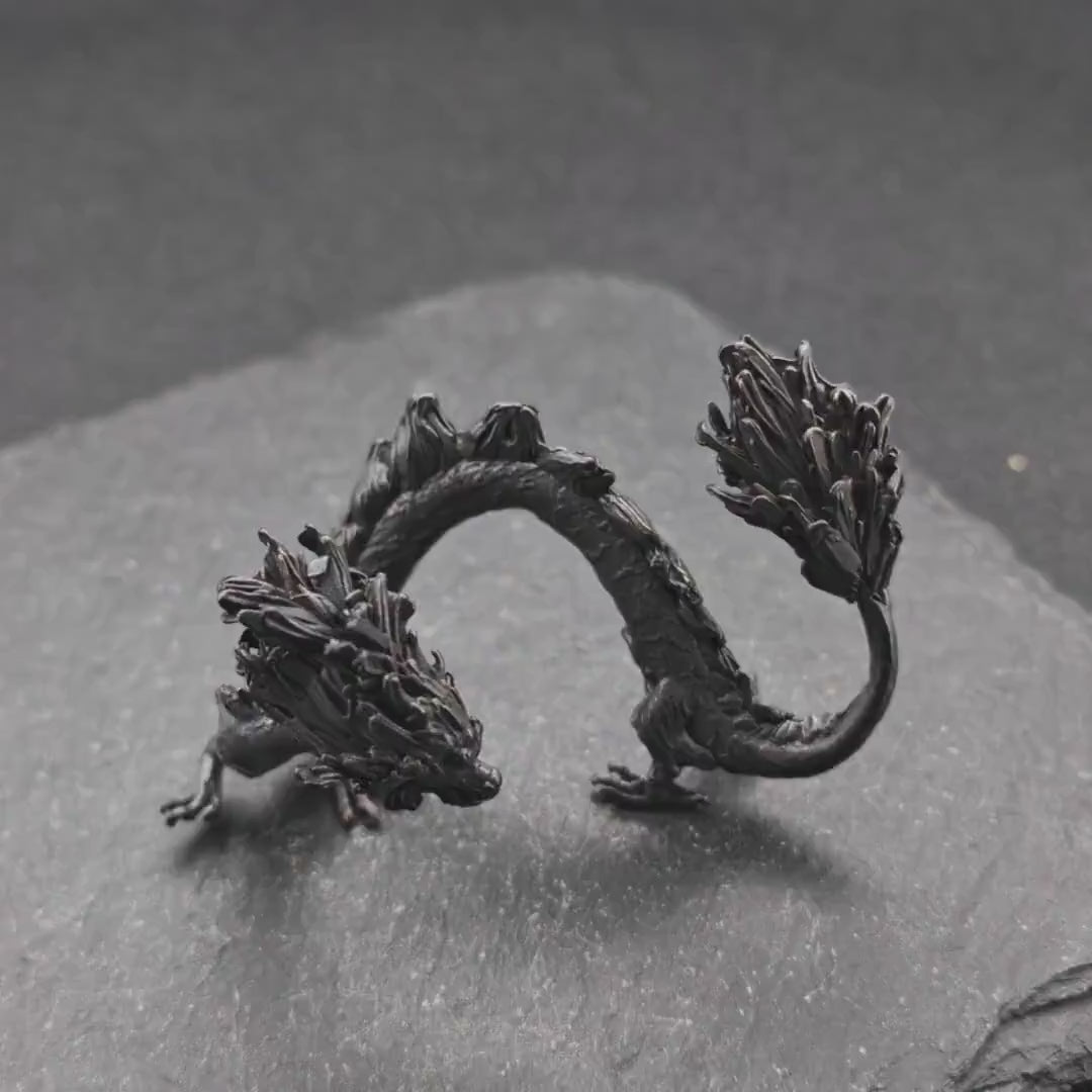 Brass Five Elements Dragon Figurine — Miniature Oxidised Sculpture for Terrarium, Aquascape, and Micro World Display