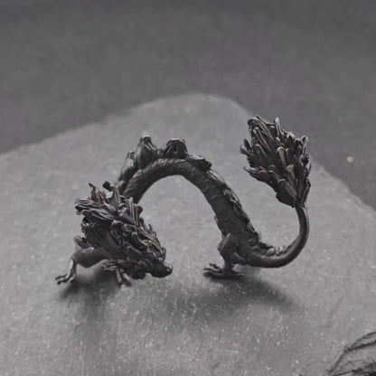 Brass Five Elements Dragon Figurine — Miniature Oxidised Sculpture for Terrarium, Aquascape, and Micro World Display