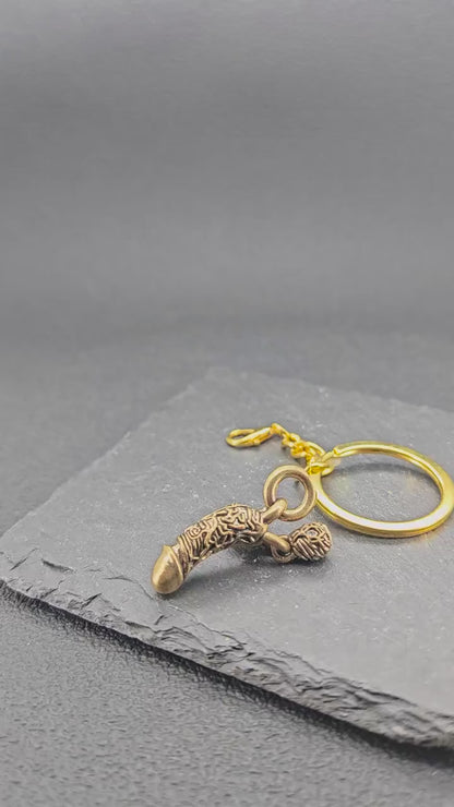 Brass Phallus Pocket Charm | Solid Brass Novelty Keychain | Adult Gag Gift