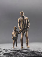 Walking Hand in Hand Brass Figurine – Father and Child Miniature Sculpture
