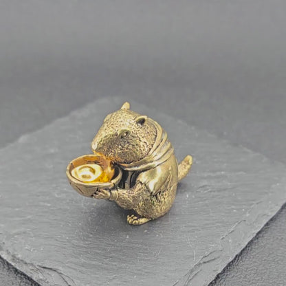 Brass Marmot Figurine with Yuanbao — Lucky Wealth Sculpture for Desk and Shelf