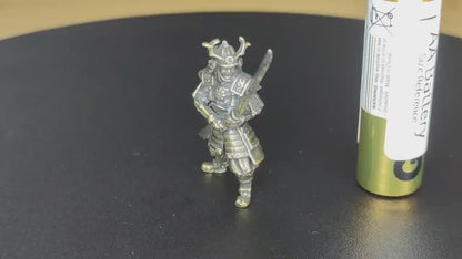 Brass Samurai Figurine — Battle-Ready Warrior Miniature for Japanese Decor, Desk Display, and Collectors