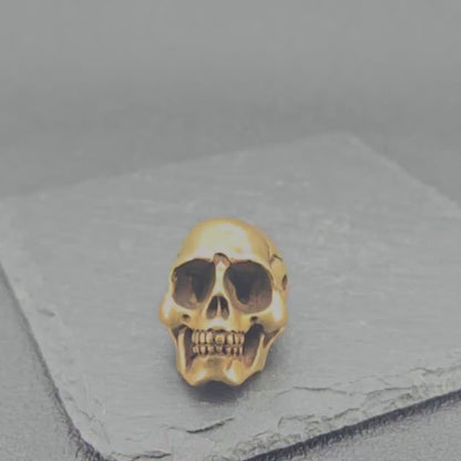 Brass Skull Figurine — Miniature Gothic Sculpture for Desk and Shelf Decor