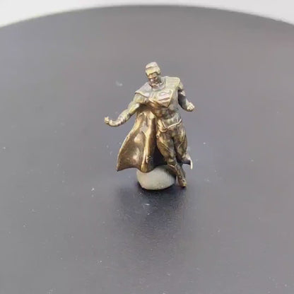 Brass Flying Superhero Figurine — Caped Hero Desk Sculpture & Comic Collector Miniature
